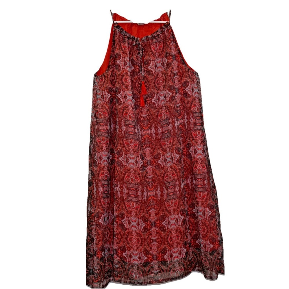 Lucky Brand Shift Dress Size Medium Orange Paisley Print Lined Sleeveless Summer